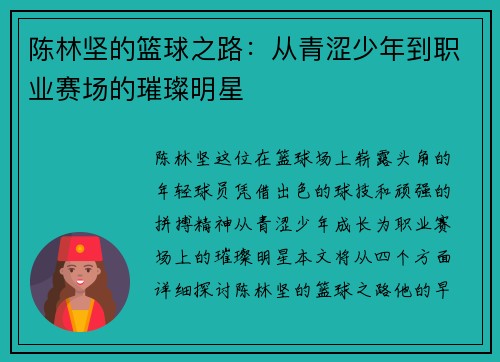 陈林坚的篮球之路：从青涩少年到职业赛场的璀璨明星